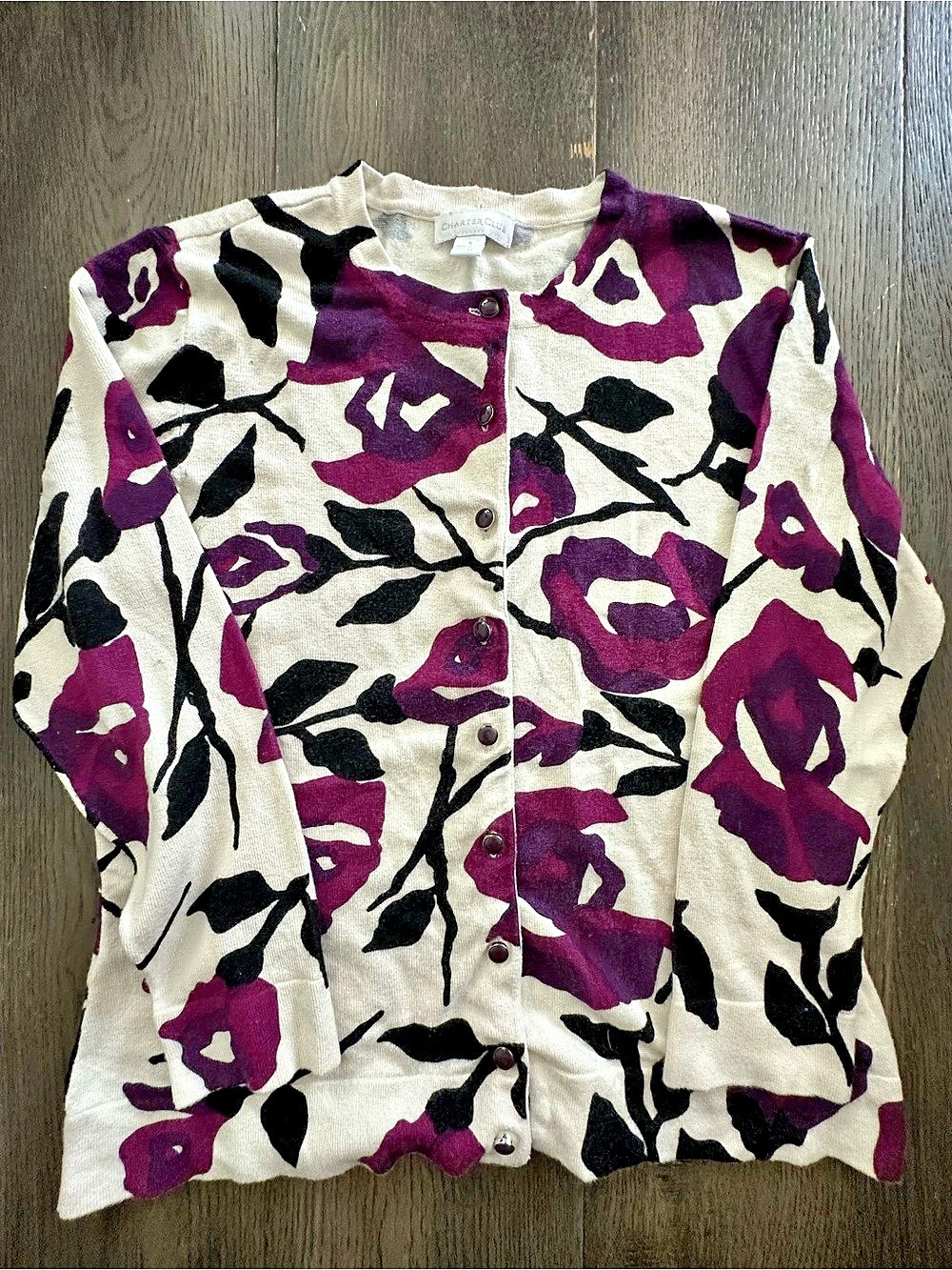 Charter Club Floral Cardigan Purple & Cream Size Small